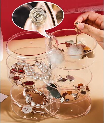 Jewellery Organiser Box 3 Layers Clear Acrylic 360° Rotating Cosmetic Storage Spin Holder for Necklace Bracelet Ring Earring Small Items Container Case in Saudi Arabia