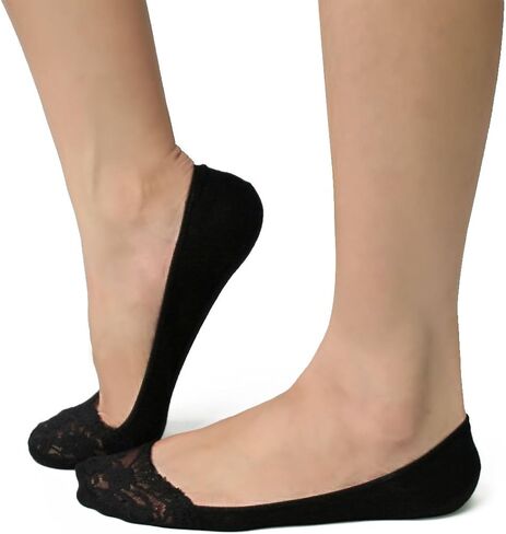 جوارب Kilofly No Show مضادة للانزلاق مع قبضة كعب من السيليكون [مجموعة 4 أزواج، باللون الأسود والبيج] in Kuwait