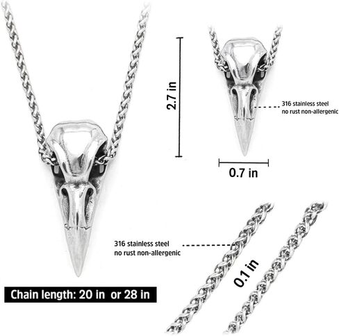 BAVIPOWER Viking Raven Skull Head Pendant Keel Chain Necklace Stainless Steel Nordic Jewelry Protection Mens Womens in Saudi Arabia