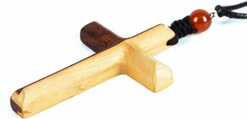 مجوهرات الصليب الخشبي تجمع بين نوعين من الهدايا الكاثوليكية الخشبية الطبيعية للنساء والرجال هيكل نقر ولسان حرف مرآة الرؤية الخلفية قلادة صليب معلقة in Kuwait