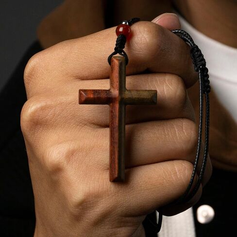 مجوهرات الصليب الخشبي تجمع بين نوعين من الهدايا الكاثوليكية الخشبية الطبيعية للنساء والرجال هيكل نقر ولسان حرف مرآة الرؤية الخلفية قلادة صليب معلقة in Kuwait