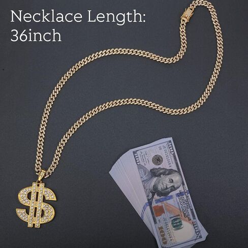 Hillban Gold Chain for Men with Dollar Sign Pendant Necklace Diamond Cuban Link Dollar Sign Necklaces for 80s 90s Men Hip Hop Rapper Jewelry Gift in Saudi Arabia