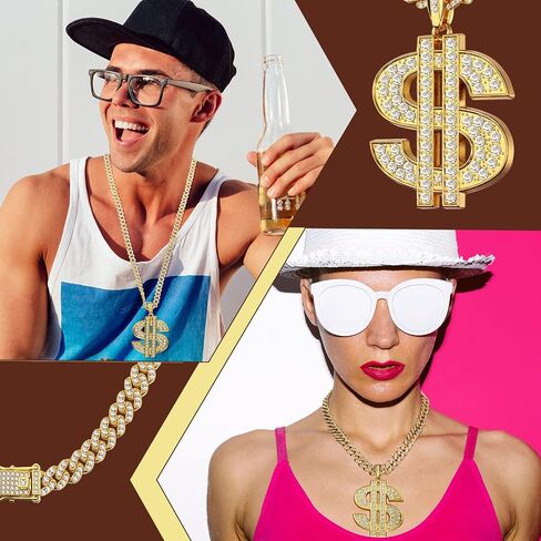 Hillban Gold Chain for Men with Dollar Sign Pendant Necklace Diamond Cuban Link Dollar Sign Necklaces for 80s 90s Men Hip Hop Rapper Jewelry Gift in Saudi Arabia