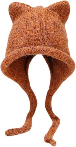 Women's Knit Hat Cute Winter Hat Cat Fall Warm Winter Thick Casual Earflap Fashion Beanie Hat in Saudi Arabia