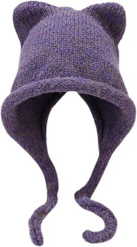 Women's Knit Hat Cute Winter Hat Cat Fall Warm Winter Thick Casual Earflap Fashion Beanie Hat in Saudi Arabia