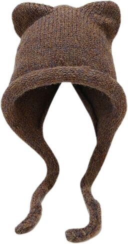 Women's Knit Hat Cute Winter Hat Cat Fall Warm Winter Thick Casual Earflap Fashion Beanie Hat in Saudi Arabia