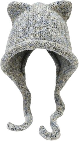 Women's Knit Hat Cute Winter Hat Cat Fall Warm Winter Thick Casual Earflap Fashion Beanie Hat in Saudi Arabia