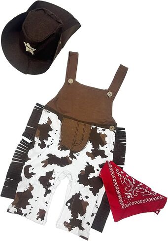 Toddler Baby Boys 3 Pieces Western Cowboy Suspenders Halloween Party Dress Up Costume Suit Romper+Hat+Bib Outfits Set in Saudi Arabia