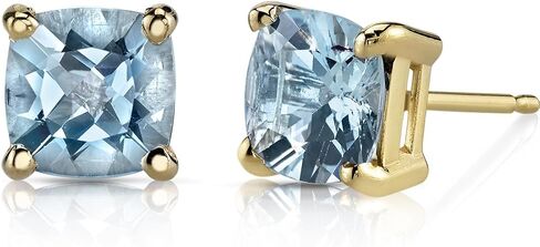 14K Yellow Gold Cushion Cut 1.50 Carats Aquamarine Stud Earrings in Saudi Arabia