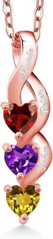 Gem Stone King Build Your Own Personalized 3-Stone Heart Shape Birthstones in 18K Rose Gold Plated Silver Pendant For Women With 18-Inch Silver Chain in Saudi Arabia