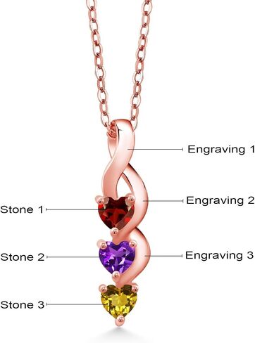 Gem Stone King Build Your Own Personalized 3-Stone Heart Shape Birthstones in 18K Rose Gold Plated Silver Pendant For Women With 18-Inch Silver Chain in Saudi Arabia