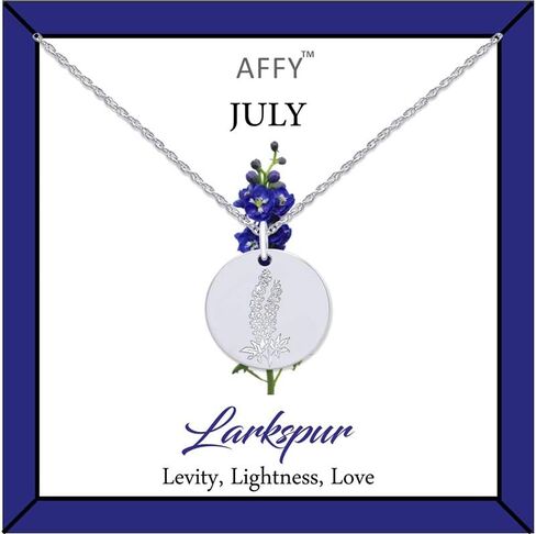 AFFY Birth Flower Necklace Gold Plated Engraved Custom Floral Pendant Necklaces Dainty Birth Month Flower Disc Charm Hand Stamped Flower Disc Necklace Birthday Bridesmaid Gift For Her in Saudi Arabia
