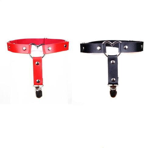AISIBO Heart Leg Garter Belt, 2PCS Heart Leg Garter Belt Thigh Harness, Women Adjustable Leather Thigh Garter for Women Girl(Black,Red) in Saudi Arabia