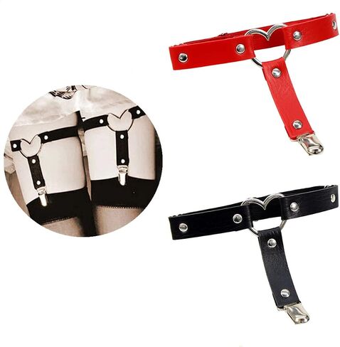 AISIBO Heart Leg Garter Belt, 2PCS Heart Leg Garter Belt Thigh Harness, Women Adjustable Leather Thigh Garter for Women Girl(Black,Red) in Saudi Arabia