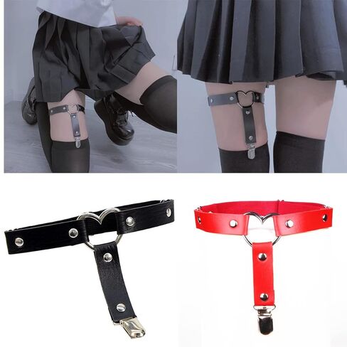 AISIBO Heart Leg Garter Belt, 2PCS Heart Leg Garter Belt Thigh Harness, Women Adjustable Leather Thigh Garter for Women Girl(Black,Red) in Saudi Arabia