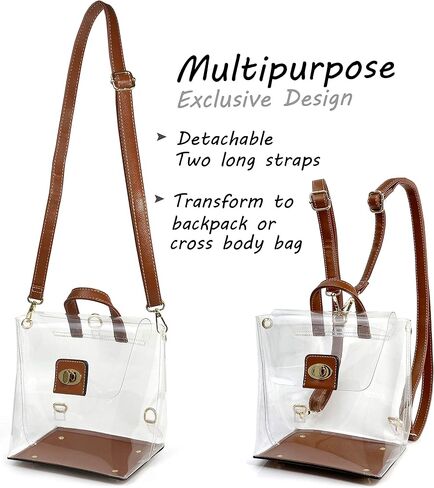 HOXIS Multifunction Clear Backpack for Stadium Approved Convertible Women Cross Body Bag (Brown) in Saudi Arabia