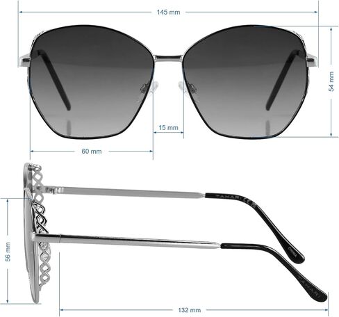 TAHARI Th808 نظارة شمسية نسائية سداسية هندسية واقية من الأشعة فوق البنفسجية بنسبة 100%. هدايا أنيقة لها، 60 ملم in Kuwait