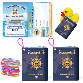 Cruising Duck Tags, Duck Tags, Duck Duck Tags, Carnival Ducking Games Cards, 35 Pack, 4.1 x 2.9 inches, Passport Design, with Hole and Rubber Bands（7FDC215）
