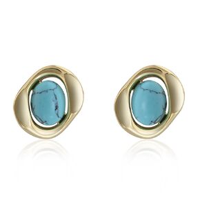 Gold Turquoise Stud Earrings for Women Genuine Turquoise Jewelry 925 Sterling Silver Stud Earrings Fashion Trendy