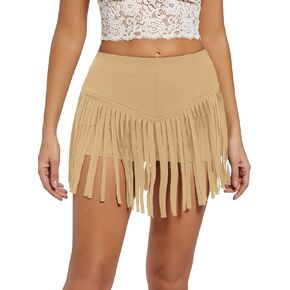 Womens Concert Cowgirl Fringe Shorts - Rave Western Festival Outfit High Waist Tassel Skirt Booty Pole Dance Bottom