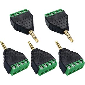4 Pole 3.5mm Screw Terminal 3.5mm (1/8) Stereo TRRS Audio Female to AV 4 Pin Female Screw Terminal Double Track Headphone Balun Solderless Converter Adapter(5 Pack/Female)