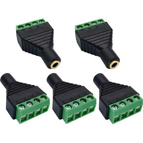 4 Pole 3.5mm Screw Terminal 3.5mm (1/8) Stereo TRRS Audio Female to AV 4 Pin Female Screw Terminal Double Track Headphone Balun Solderless Converter Adapter(5 Pack/Female)