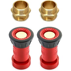QWORK 2 Pcs Brass Fire Equipment Hex Nipple Adapter - 1-1/2" Male NPT to 1-1/2" Male NST (NH) - 2 Pcs Fire Hose Nozzle, 1-1/2" NST/NH, for Firefighting, Industrial & Agricultural