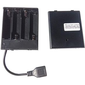 Black USB Female Socket 4 AA Battery Case Box Holder Output 4.8 Volt Or 6 Volt with On Off Switch,Without Battery