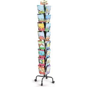 VEVOR Greeting Cards Display Rack, 32 Pockets Rotating Postcard Brochure Display Stand, 360° Spinning Card Display Rack with Sign Holder & 4 Wheels (2 Lockable) for Exhibitions Office Trade Show
