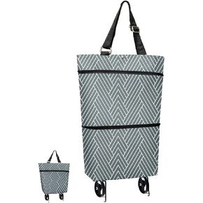 Foldable Grocery Cart with Wheels, Convenient Shopping Cart for Groceries (Grey Stripe)
