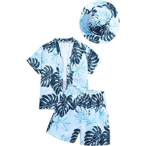 SOLY HUX Toddler Boy's 3 Piece Sets Hawaiian Outfits Tropical Print Open Front Kimono Top Swim Trunks