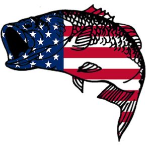 Rogue River Tactical Bass Fish USA Flag Sticker Decal Fishing Bumper Sticker Fish Patriotic United Auto Decal Car Truck Boat RV Real Life Rod Tackle Box