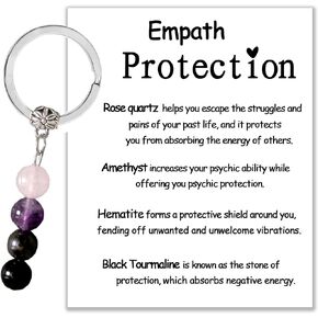 MKISHINE Healing Gemstone Keychain, Healing Crystal Bead keychain, Emotional Support Gemstone Keychain, Empath Protection, Best Friends Daughter Mom