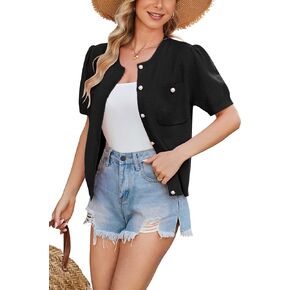 Newshows Womens Summer Cardigan Sweaters Lightweight Short Sleeve Button Down Shirts Ribbed Knit Blouse Tops 2024 Trendy