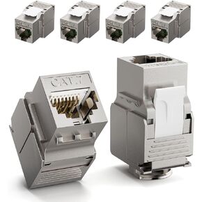 LEENUE RJ45 Keystone Jack Cat7 6-Pack, Shielded RJ45 Cat6A Ethernet Jack, Reusable Zinc Alloy Wall Jack 10 Gigabit for Patch Panel and Keystone Wall Plate
