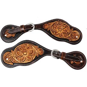 CHALLENGER Horse Western Tooled Leather Cowboy Boots Spur Straps 74RT0107