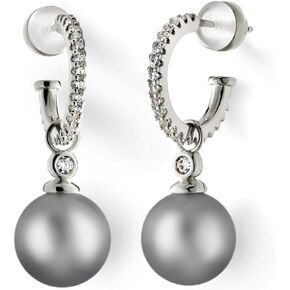 KZZENKI Pearl Earrings for Women, Sterling Silver Post Open Hoop Dangle Earrings Trendy Jewelry Gift
