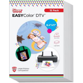 SISER EasyColor DTV 8.4'' x 11'' Sheets - Inkjet Printer Compatible Heat Transfer Vinyl (15 Sheets)