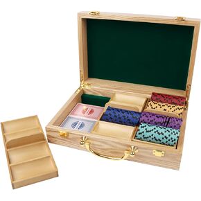 GSE Games & Sports Expert Wooden Poker Chip Case, Casino Grade Chip Holder with 3 Poker Chip Trays for Any Thickness chips, Holds 300 Chips (Oak)