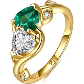 Personalized 2 Birthstone Women Heart Promise Ring Statement Ring for Women 925 Sterling Silver Promise Ring for Her Anniversary Valentines Size 5-9