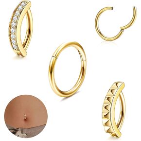 JeryWe 3Pcs 14G Clicker Belly Button Rings for Women Surgical Steel Belly Button Piercing Silver Gold Rose Gold Belly Ring Belly Button Bars 10/12MM Belly Piercing Jewelry