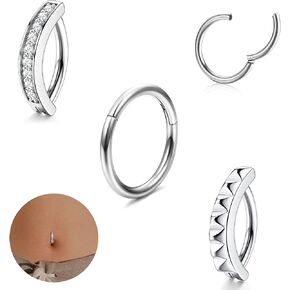JeryWe 3Pcs 14G Clicker Belly Button Rings for Women Surgical Steel Belly Button Piercing Silver Gold Rose Gold Belly Ring Belly Button Bars 10/12MM Belly Piercing Jewelry