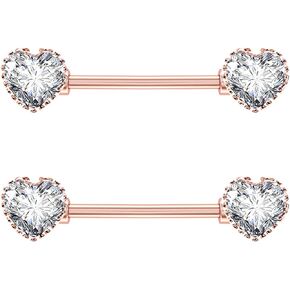 Arardo Surgical Steel Nipple Rings, 316L Stainless Steel Nipple Barbell, 14G Nipple Piercing Jewelry, 1 Pair, Crystal CZ
