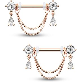 CM Crareesi Mania 14G Nipple Rings Double Chain Nipple Piercing Jewelry Teardrop Nipple Jewelry 316L Stainless Steel Nipple Piercing Rings for Women