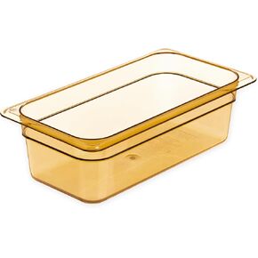 Carlisle FoodService Products Storplus High Heat Food Pan Steam Table Pan, Chafing Pan with Spoonable Corners for Catering, Buffets, Restaurants, High Heat Plastic, 1/3 Size 4 Inches Deep, Amber