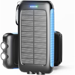 YELOMIN Solar Charger, Solar Power Bank, 42800mAh Portable Charger, QC 3.0 Fast Charger 15W 4 Ports USB C Battery Pack Built-in Dual Led Flashlights for Outdoor Camping Travel