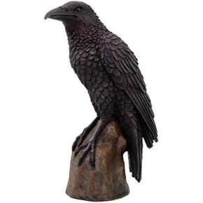 Black Raven Bird on Stump Statue Cold Cast Resin Figurine