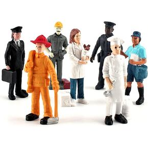 People Everyday Heroes Figurine Toys: 7pcs Human Figurine Pilot Postman Baker Figurine Mailman Policeman Construction Worker Models