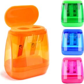 Cosywell Pencil Sharpener Manual Double Holes Colored Handheld Pencil Sharpeners with Lid Portable for School Home Class Office 4 Pcs 4 Colors