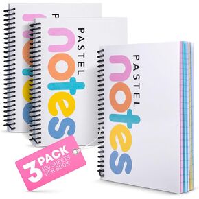 Spiral Notebook, 5x7 Inch Notebooks - Wirebound College Ruled Note Books, Bright Pastel Colored Lined Paper, Perforated Notepad Memo Books - Durable Poly Cover, Journaling Notebook - 100 Sheets - 3